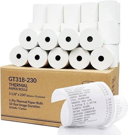 Thermal Paper Receipt Roll 3-1/8" x 230'(50 Rolls) (POS System PAPER)